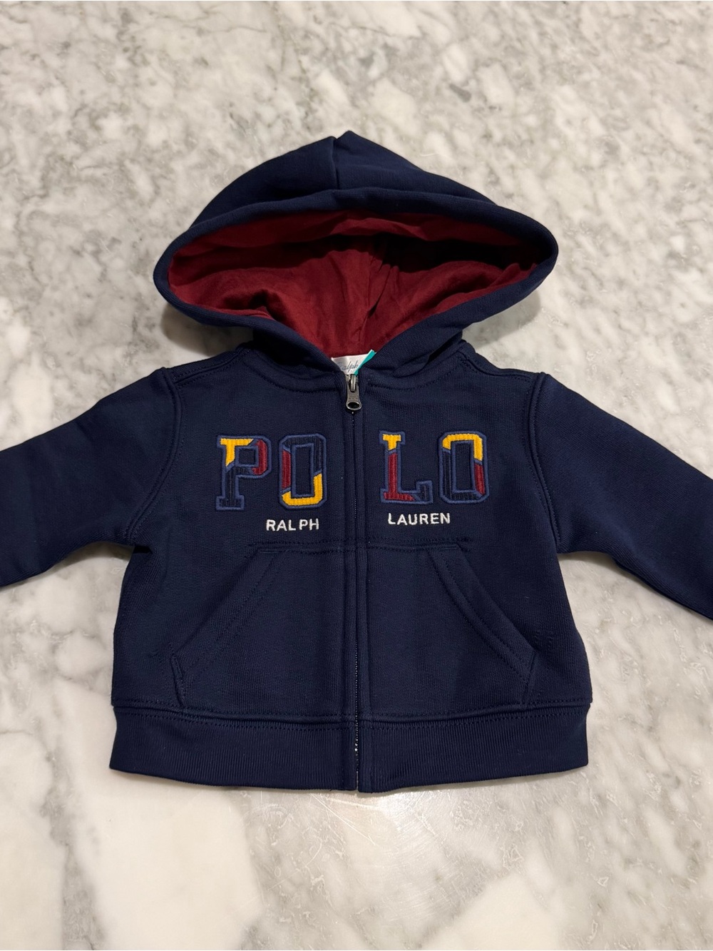NWT Polo Ralph Lauren Baby Boys Navy Blue Full Zip Spell Out Hoodie Size 3m
